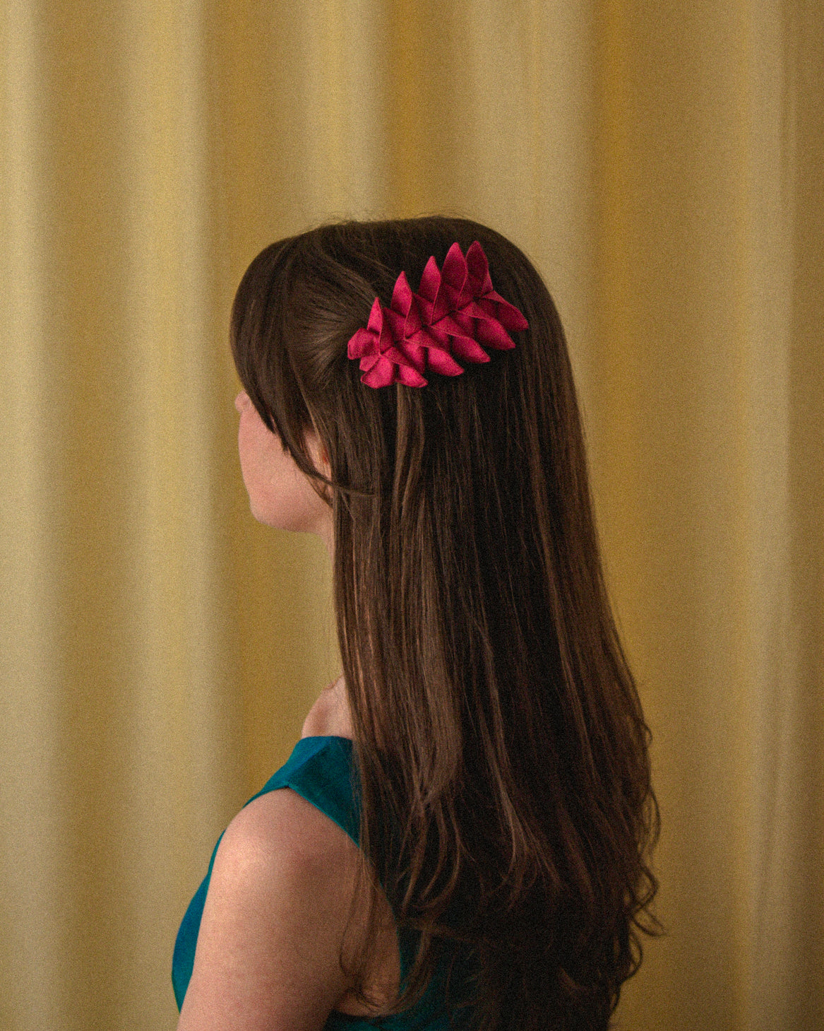 Origami Silk Butterfly Barrette Hair Clip - Dark Pink